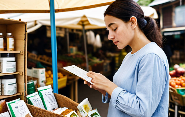 **

"A woman in her late 20s is carefully reading the ingredient list of a beauty product at a local market. She is wearing modest, comfortable clothing. The market stall has a variety of sustainable beauty products with eco-friendly packaging. Focus on her inquisitive expression and the natural light. 'Safe for work,' 'appropriate content,' 'fully clothed,' 'professional,' 'modest,' 'family-friendly,' 'perfect anatomy,' 'correct proportions,' 'natural pose,' 'well-formed hands,' 'proper finger count,' 'natural body proportions.'"

**