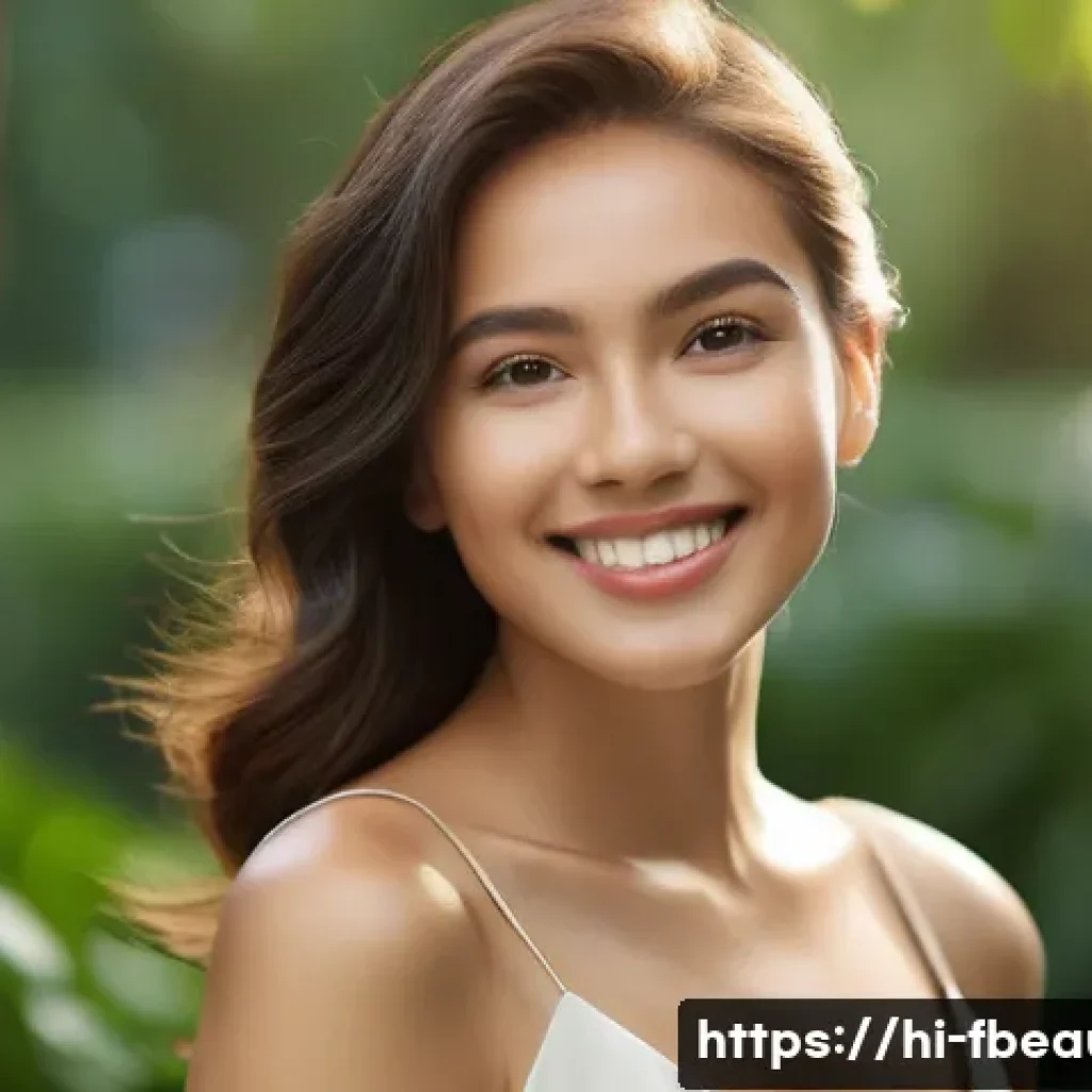 AI 기반 피부 개선 기술 - **Prompt:** A young woman with clear, glowing skin smiles gently at the camera. She is wearing a sim...