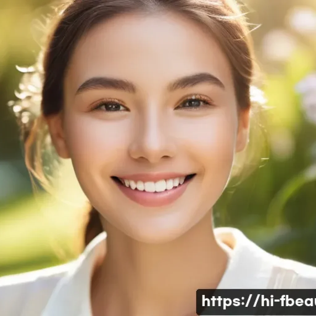 스마트화장품의 장점 - **Prompt:** A young woman with radiant, clear skin smiles gently at the camera. She is wearing a lig...