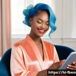 메타버스 뷰티 쇼핑 - **Prompt 1: Virtual Glam Session at Home**
    "A young woman with a radiant smile, comfortably dres...