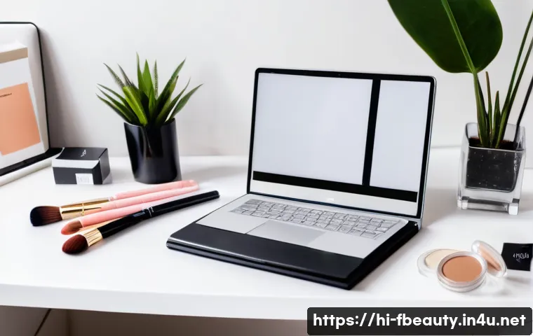 디지털 뷰티 소비 트렌드 - **Prompt 1: The Modern Online Beauty Shopper**
    "A vibrant, aesthetically pleasing flat lay scene...