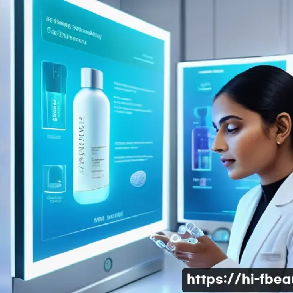 뷰티와 바이오 기술의 융합 - A futuristic biotechnology skincare laboratory scene showcasing advanced digital skin analysis techn...