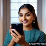 AR 뷰티 트렌드 - A young Indian woman using augmented reality makeup trial on her smartphone at home, natural dayligh...